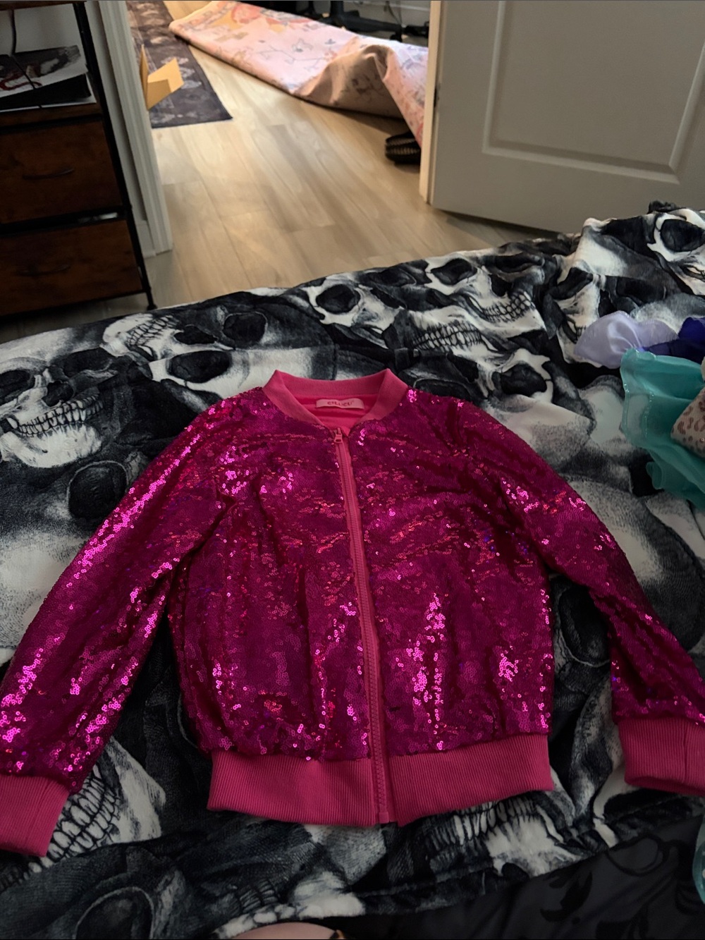 Kids Sequin Bomber Jacket in Fuchsia Pink - Sparkle Party Jacket